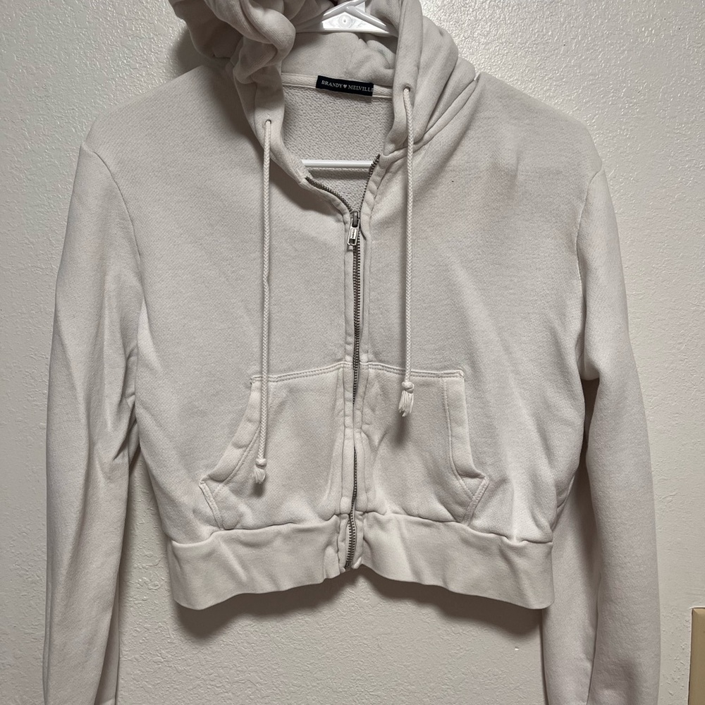 Brandy Melville Cream Zip-Up Hoodie